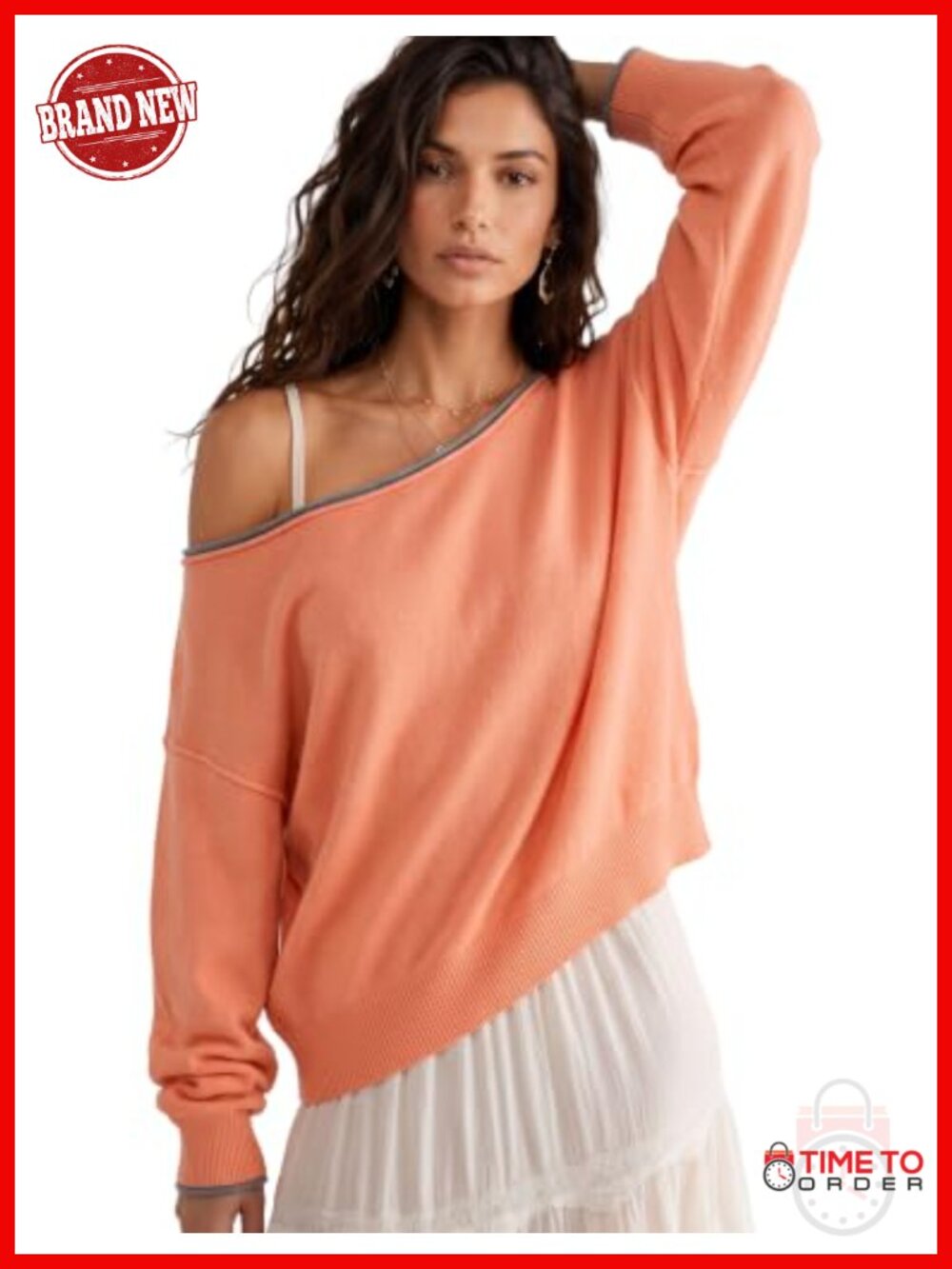 Womens Oversized Boat Neck Pullover Sweater Drop Shoulder Viscose Blend Top